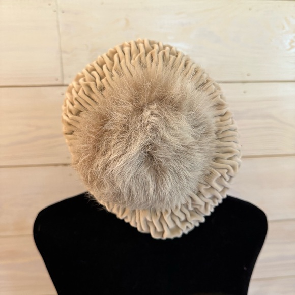 Vintage Velvet Turban/Cloche Hat With Real Fur Pompom  1960’s Rare - Picture 4 of 9